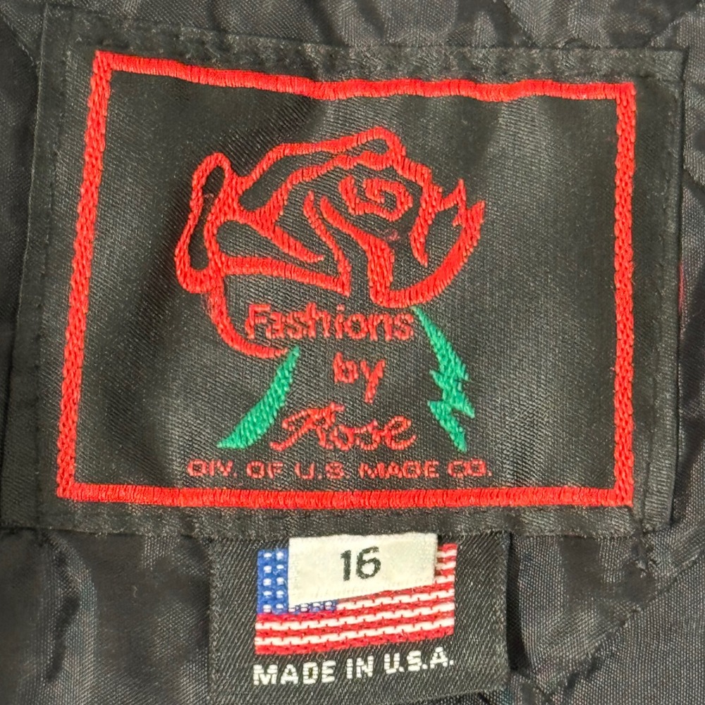 Fashions by Rose Vintage Black Leather Fringe Western Biker Jacket Floral US 16 - Picture 3 of 9